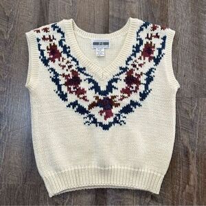 Vintage 90s Cream Floral Knit Pullover Sweater Vest‎ Womens Small Wool Blend